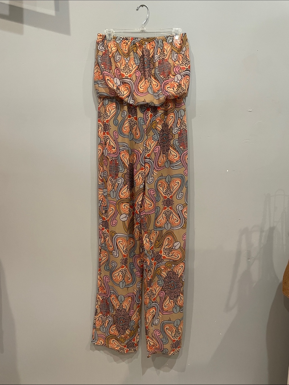 Paisley Print Wide-Leg Jumpsuit - Beige & Orange- groovy